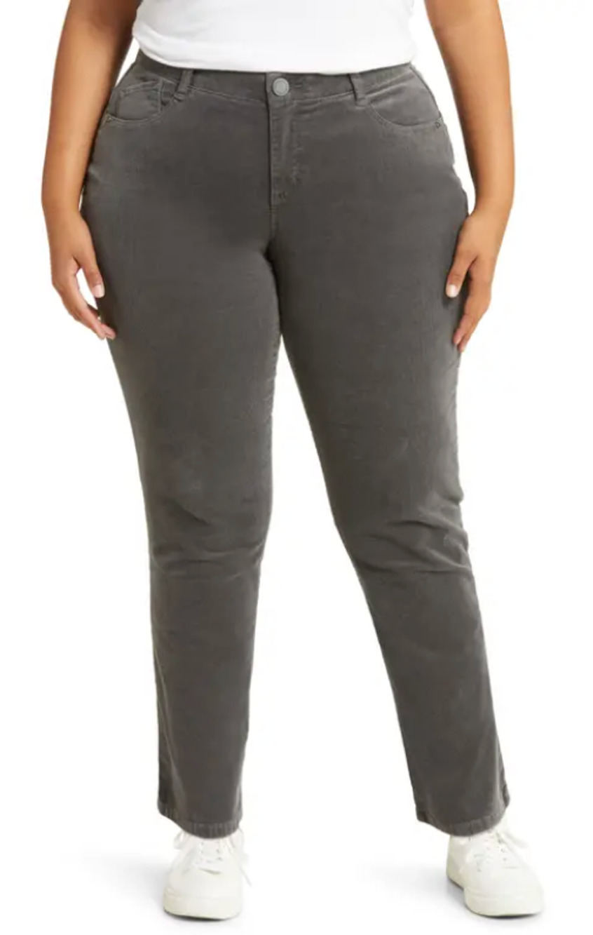 Wit & Wisdom Pants Plus Size 14W Gray Corduroy Straight AbSolution Soft Stretch